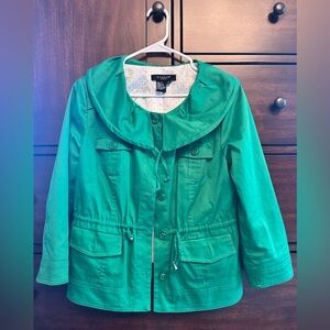 Sandro Paris Green Utility Jacket Cinch Waist Polka Dot Lining Size M